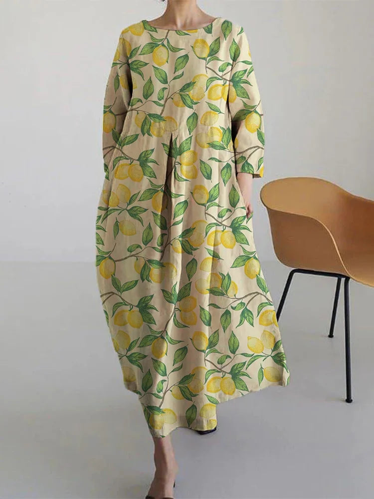 Vestido Floral de Verano Amarillo Girasol con Manga Abullonada