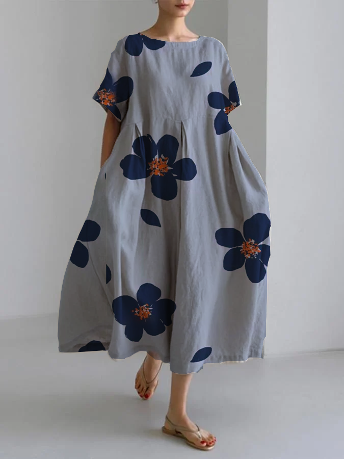 Vestido Floral de Verano Azul Cielo con Manga Abullonada