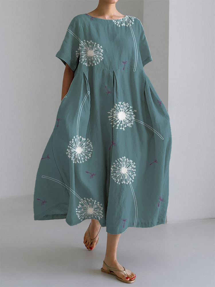 Vestido Floral de Verano Verde Bosque con Manga de Volante