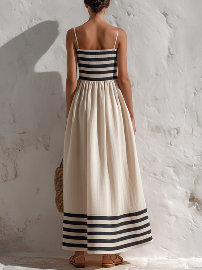 Ortensia | Vestido largo a rayas negras y beige con tirantes finos
