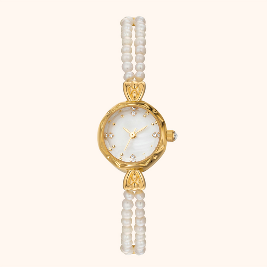 Noelle | Reloj con Pulsera de Perlas Naturales y Esfera Blanco Perlado