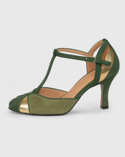 Coralise | Tacones Verdes de Diseño Abierto con Tacón Ancho y Correa al Tobillo