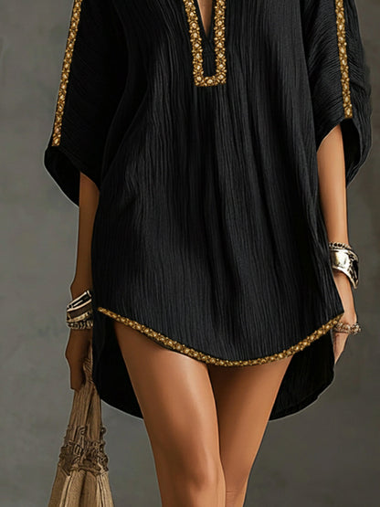 Mirella | Vestido corto negro con escote en V profundo