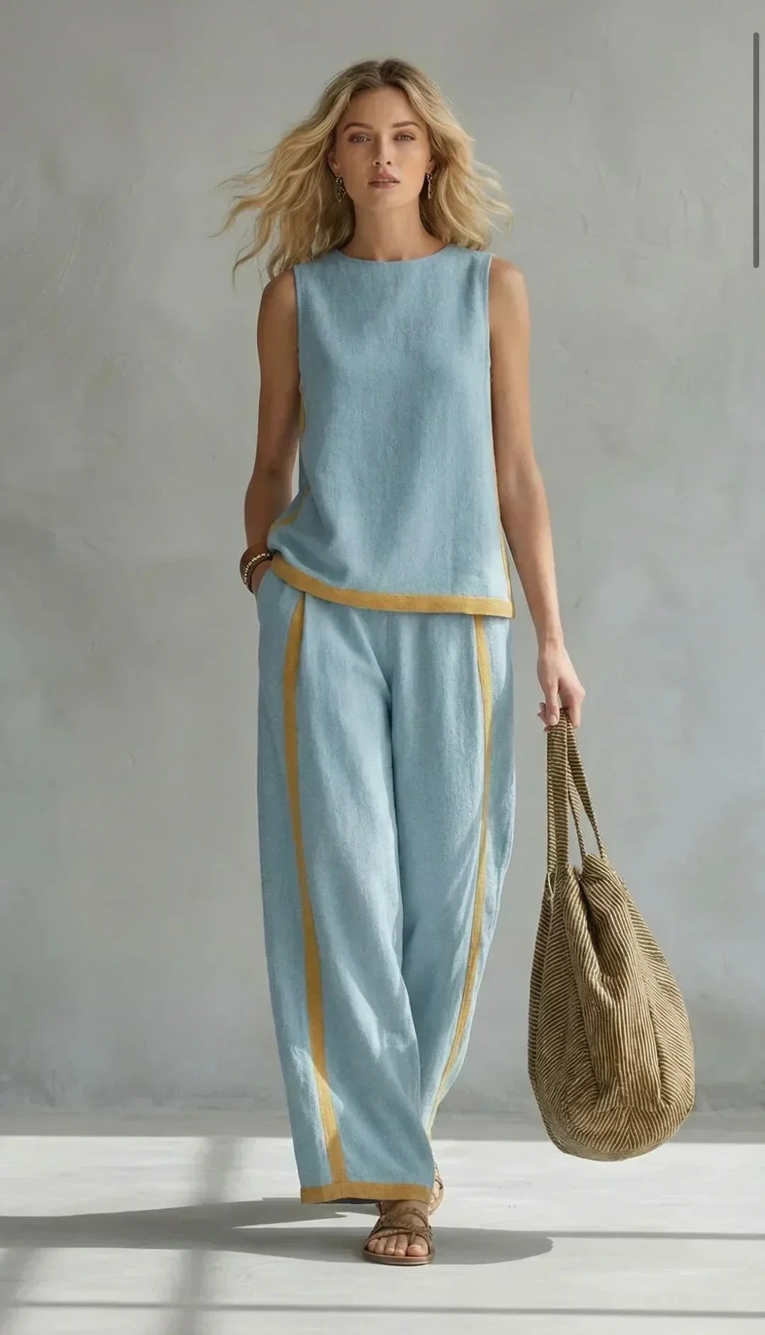 Úrsula | Conjunto de chaleco y pantalón chic y casual con acabados bicolor