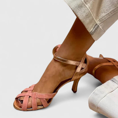 Danariah | Tacones Ortopédicos Rosas Trenzados a Mano con Punta Abierta