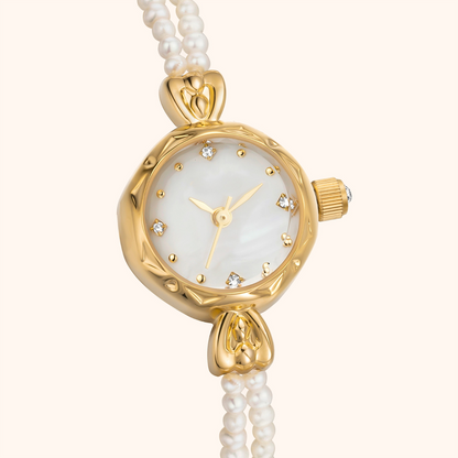 Noelle | Reloj con Pulsera de Perlas Naturales y Esfera Blanco Perlado