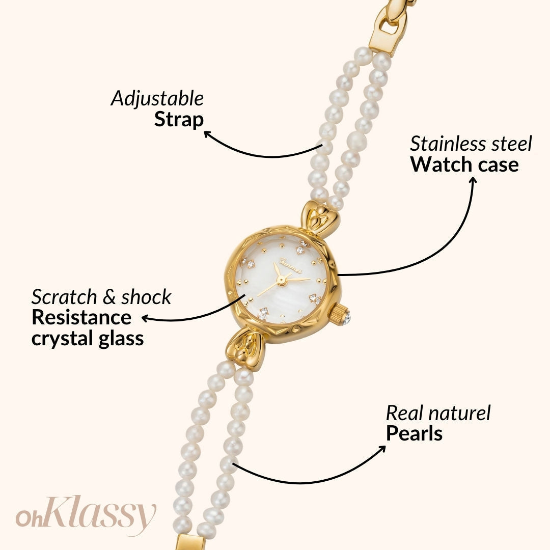 Noelle | Reloj con Pulsera de Perlas Naturales y Esfera Blanco Perlado