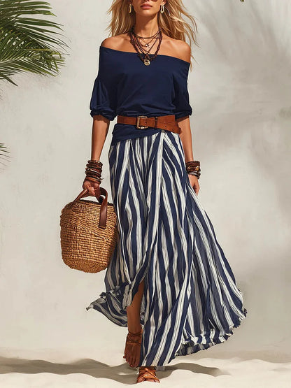 Serena | Conjunto de Algodón con Top de Hombros Descubiertos y Falda de Talle Alto