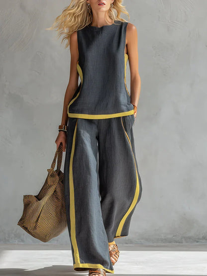 Úrsula | Conjunto de chaleco y pantalón chic y casual con acabados bicolor