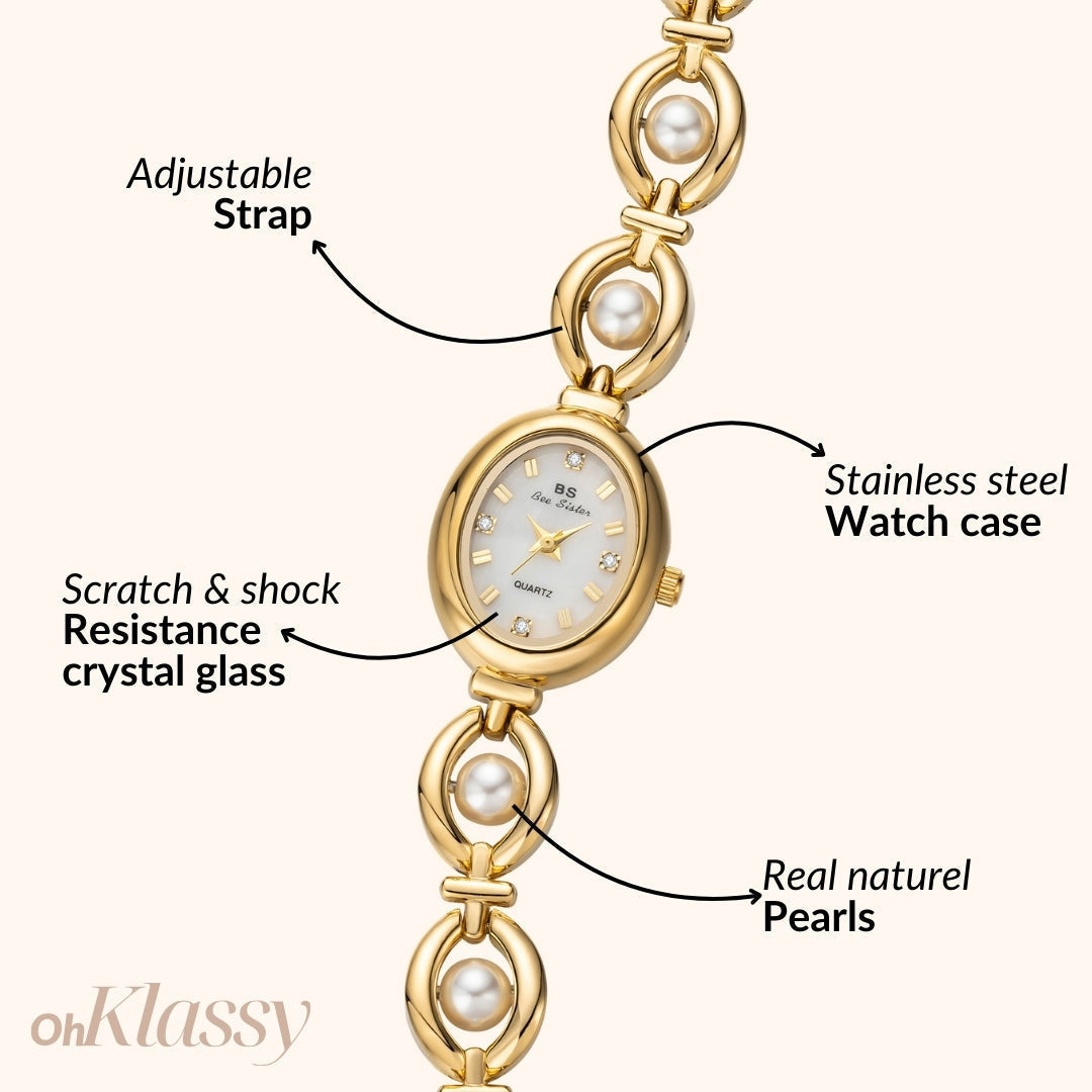 Celina | Reloj Dorado con Esfera Blanco Perlado