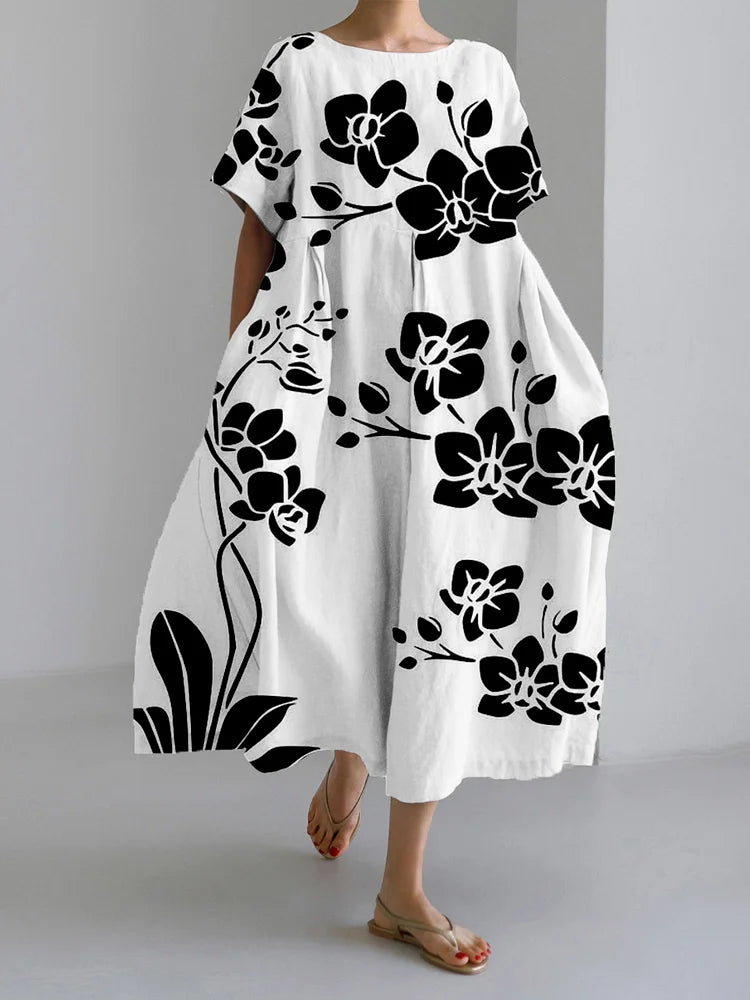 Vestido Floral de Verano Blanco Algodón con Manga Abullonada