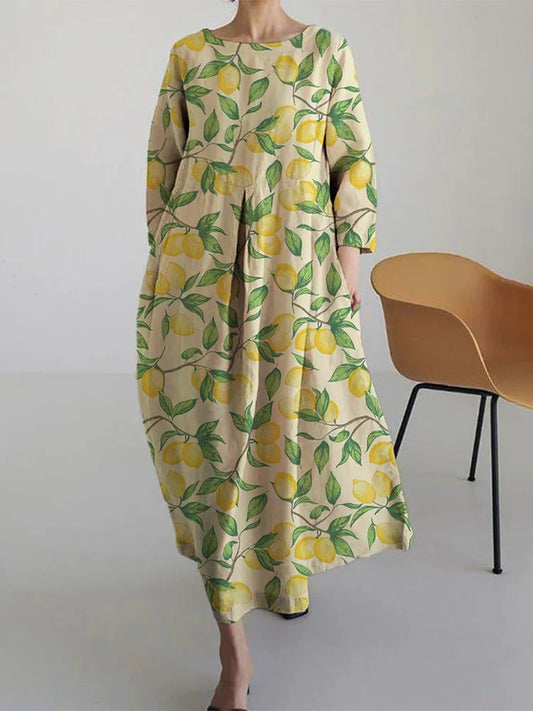 Vestido Floral de Verano Amarillo Girasol con Manga Abullonada