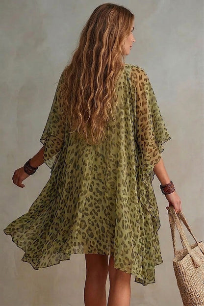 Tiziana | Vestido de gasa con estampado de leopardo, corte amplio y fluido, escote en V