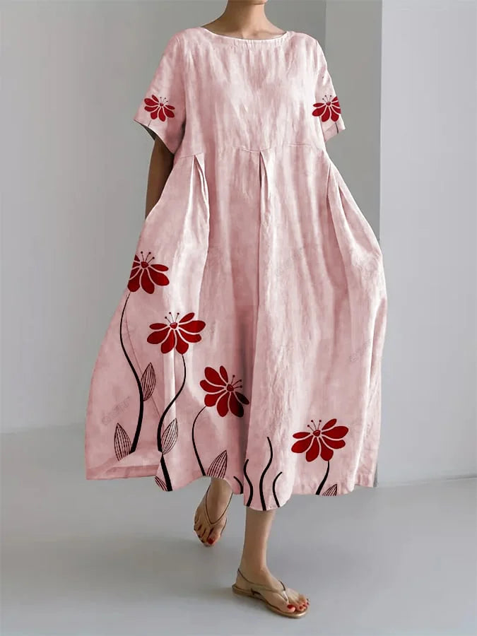 Vestido Floral de Verano Blanco Nube con Manga Abullonada