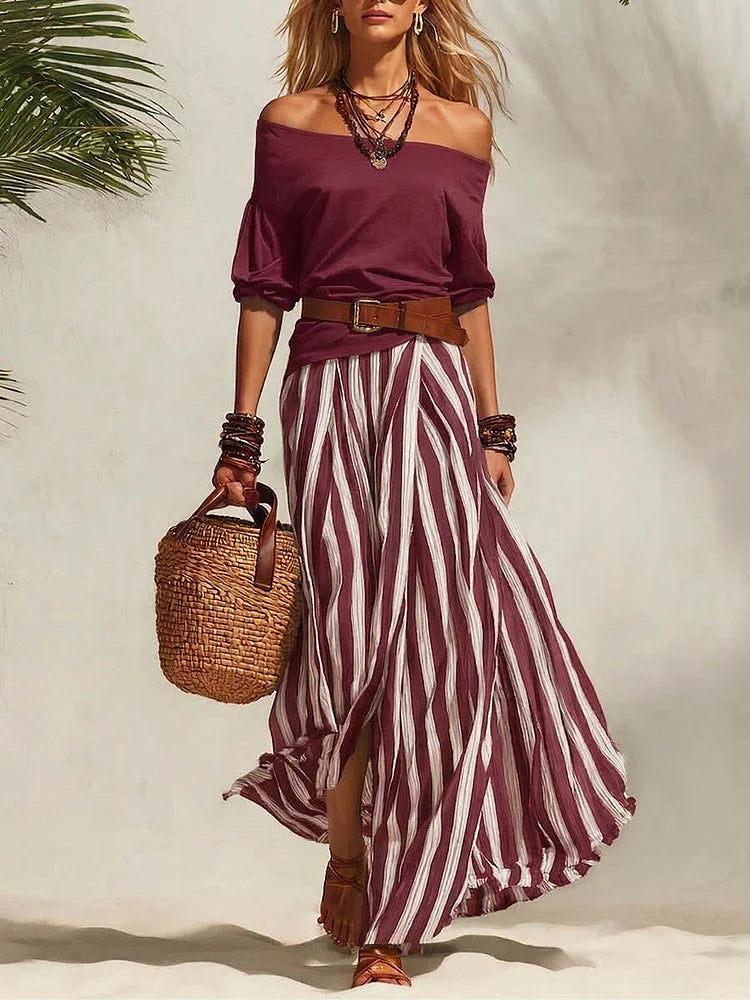 Serena | Conjunto de Algodón con Top de Hombros Descubiertos y Falda de Talle Alto