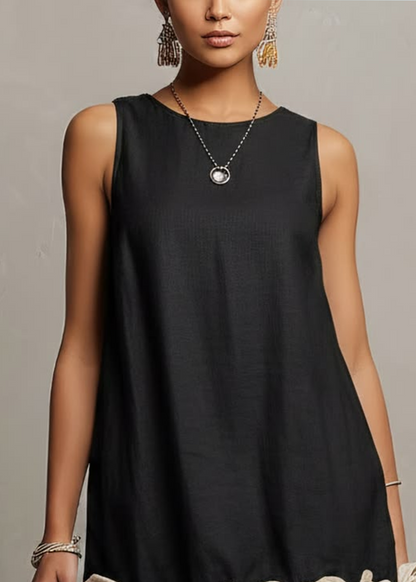 Vestido Mini Largo Sin Mangas con Detalles de Flor 3D