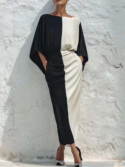 Conjunto de Dos Piezas con Top y Falda Midi en Contraste Blanco y Negro