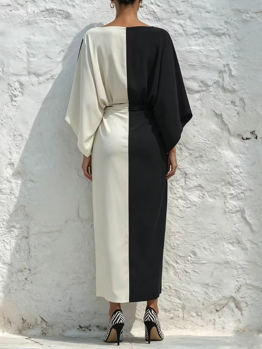 Conjunto de Dos Piezas con Top y Falda Midi en Contraste Blanco y Negro