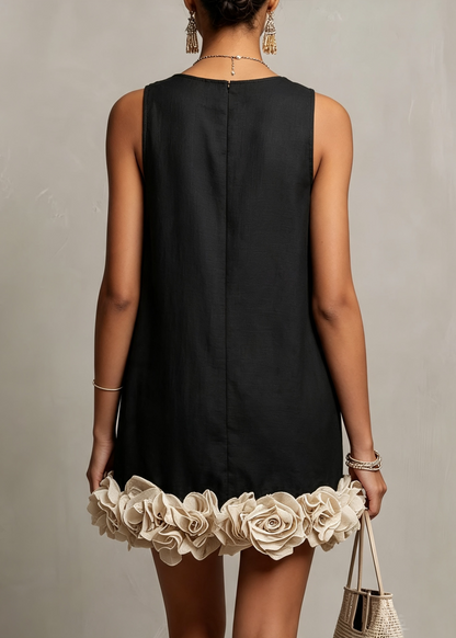 Vestido Mini Largo Sin Mangas con Detalles de Flor 3D