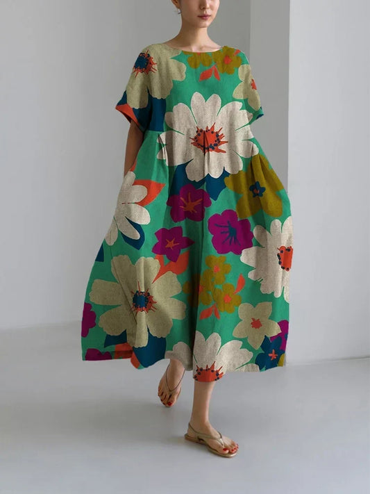 Vestido Floral de Verano Verde Menta con Manga Abullonada