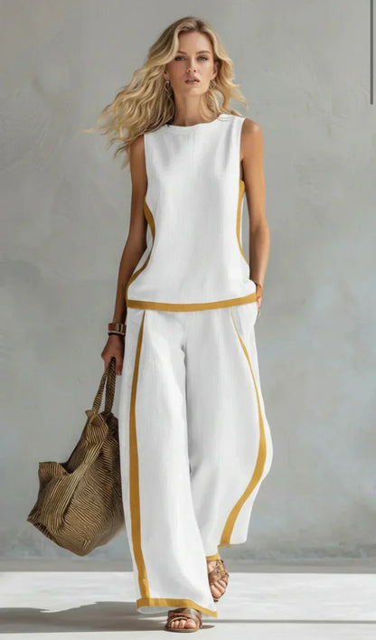 Úrsula | Conjunto de chaleco y pantalón chic y casual con acabados bicolor