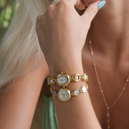 Celina | Reloj Dorado con Esfera Blanco Perlado