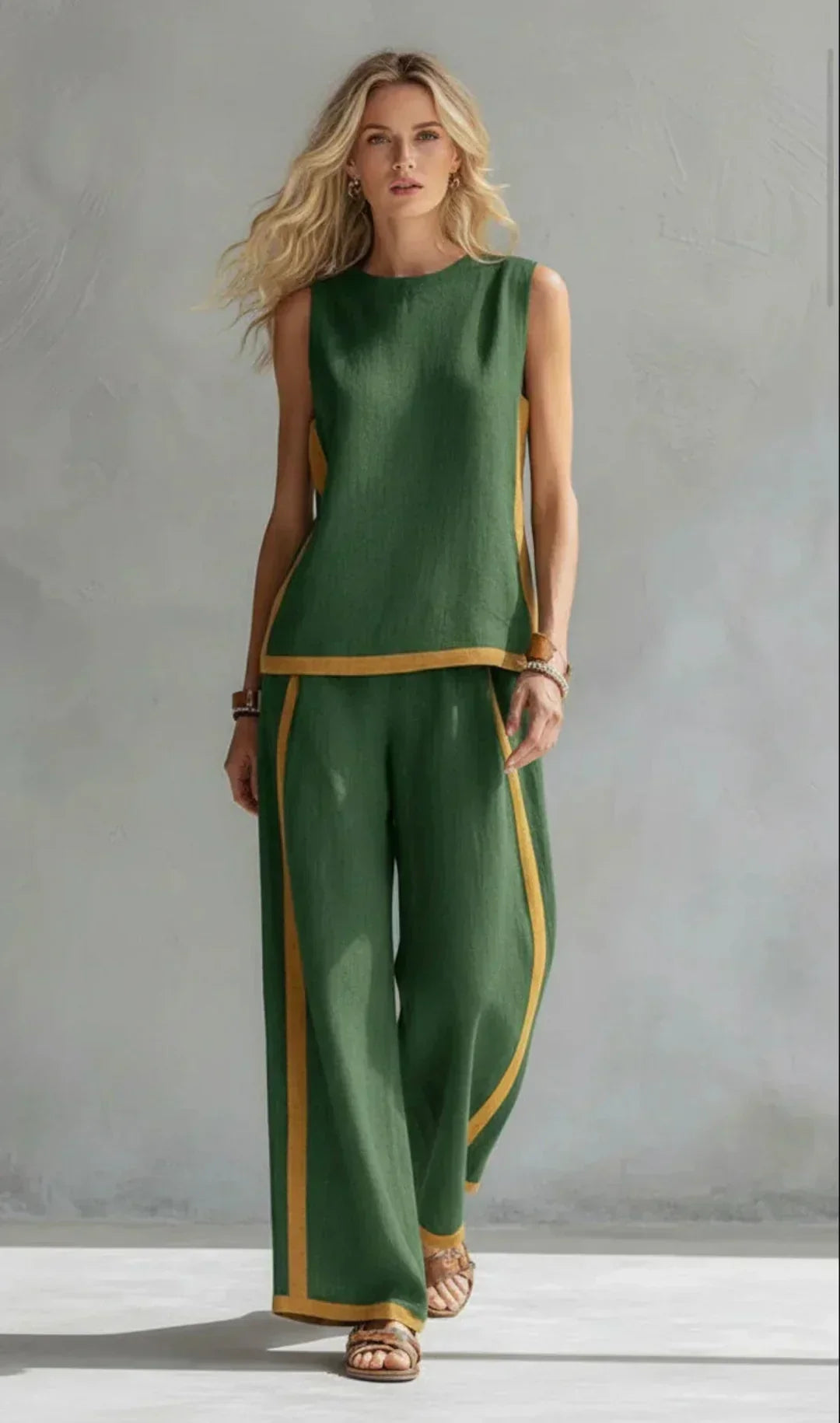 Úrsula | Conjunto de chaleco y pantalón chic y casual con acabados bicolor