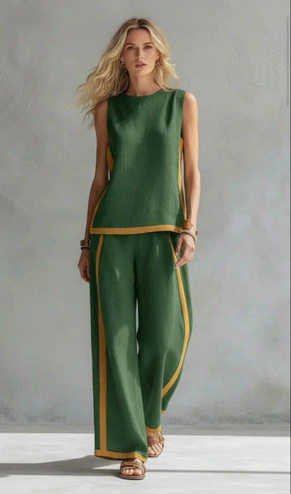 Úrsula | Conjunto de chaleco y pantalón chic y casual con acabados bicolor