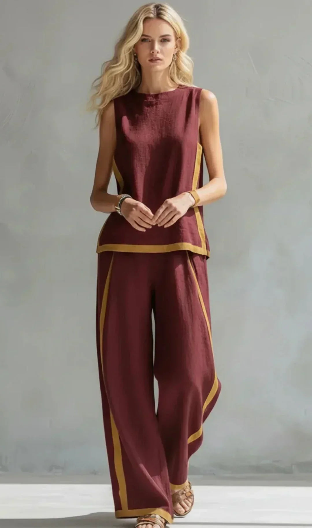 Úrsula | Conjunto de chaleco y pantalón chic y casual con acabados bicolor