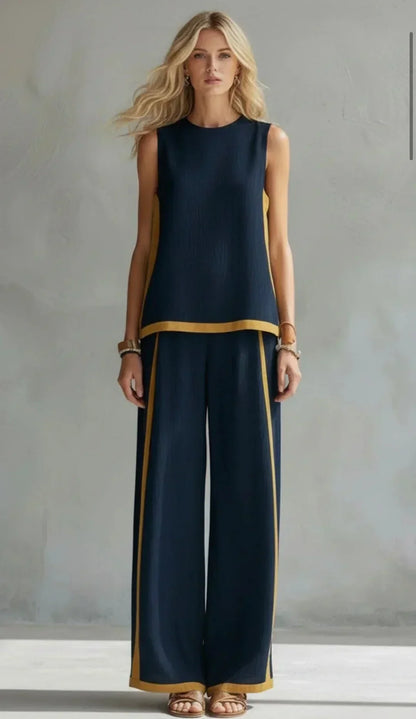 Úrsula | Conjunto de chaleco y pantalón chic y casual con acabados bicolor