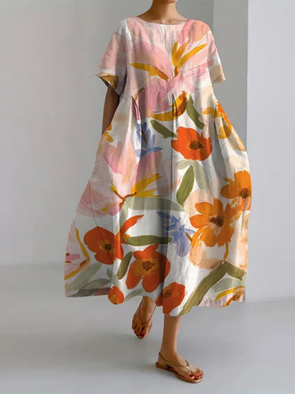 Vestido Floral de Verano Estampado Floral con Manga Abullonada