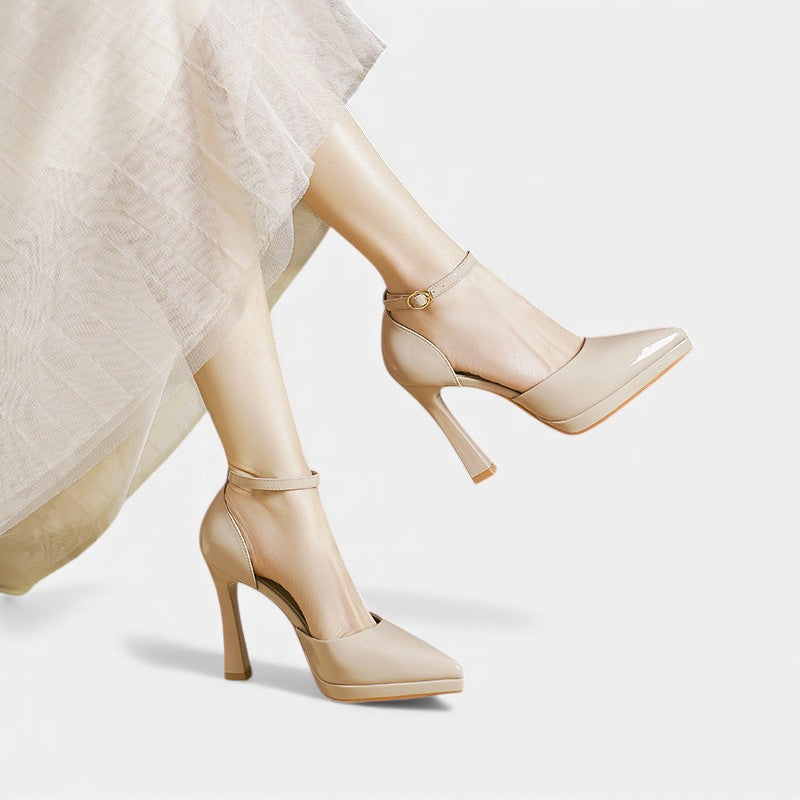 Evette | Zapatos de Tacón en Piel con Correa al Tobillo y Puntera Afilada