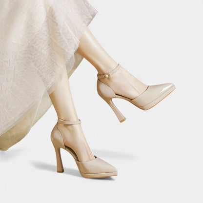 Evette | Zapatos de Tacón en Piel con Correa al Tobillo y Puntera Afilada
