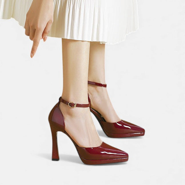 Evette | Zapatos de Tacón en Piel con Correa al Tobillo y Puntera Afilada