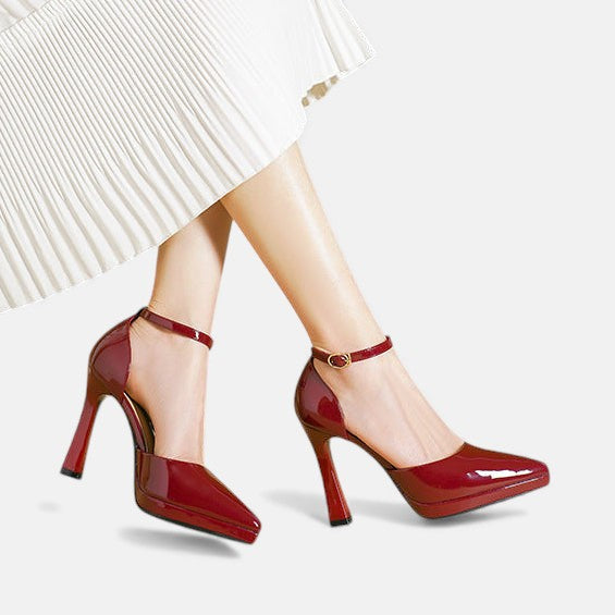 Evette | Zapatos de Tacón en Piel con Correa al Tobillo y Puntera Afilada