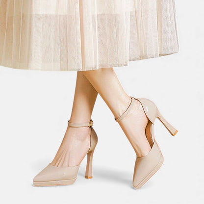 Evette | Zapatos de Tacón en Piel con Correa al Tobillo y Puntera Afilada