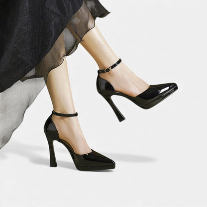 Evette | Zapatos de Tacón en Piel con Correa al Tobillo y Puntera Afilada