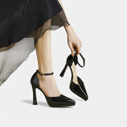 Evette | Zapatos de Tacón en Piel con Correa al Tobillo y Puntera Afilada