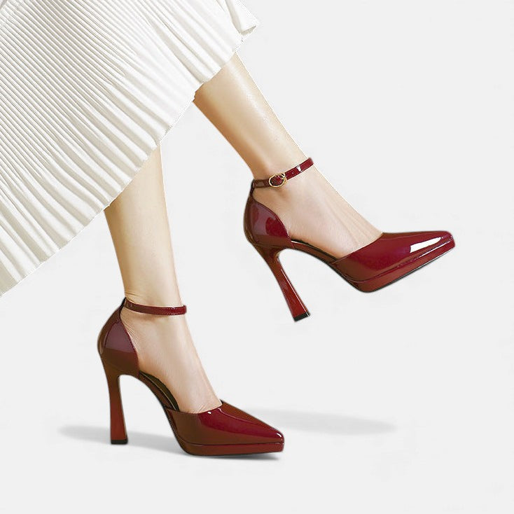 Evette | Zapatos de Tacón en Piel con Correa al Tobillo y Puntera Afilada