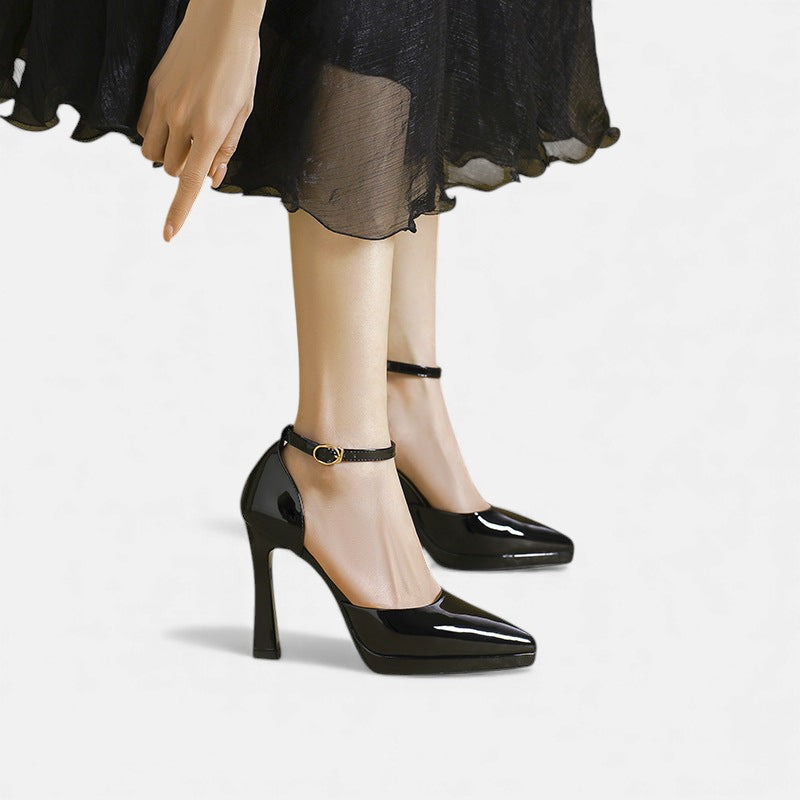 Evette | Zapatos de Tacón en Piel con Correa al Tobillo y Puntera Afilada