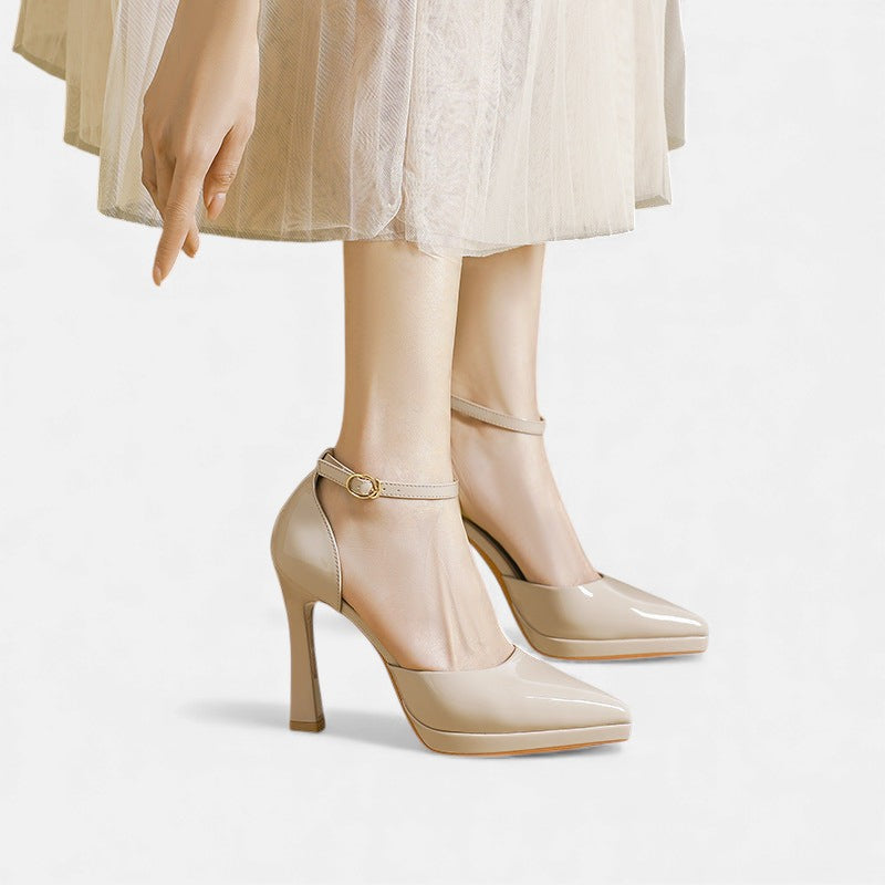 Evette | Zapatos de Tacón en Piel con Correa al Tobillo y Puntera Afilada