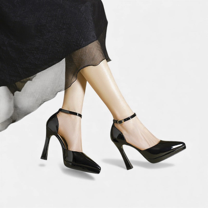 Evette | Zapatos de Tacón en Piel con Correa al Tobillo y Puntera Afilada