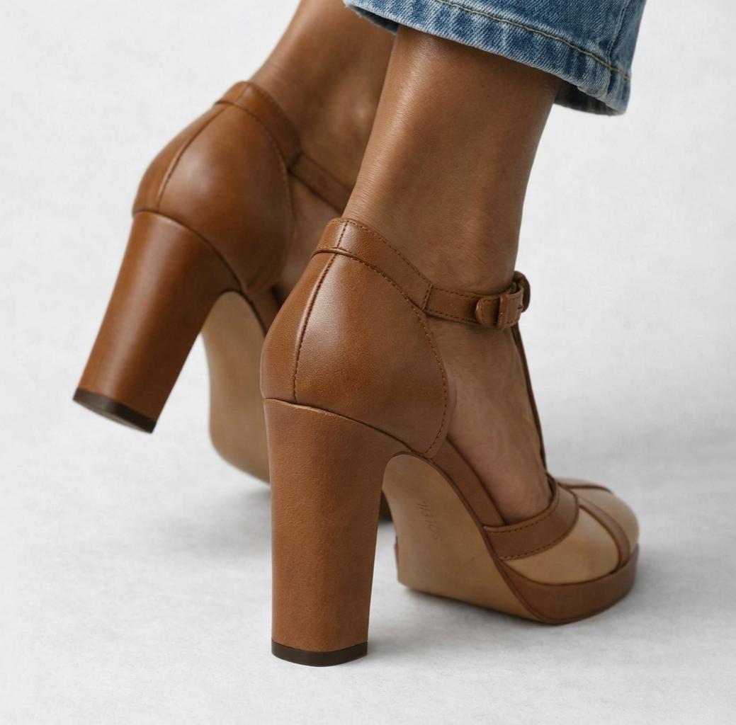 Eva | Tacones Marrones de Altura Equilibrada con Soporte Ortopédico