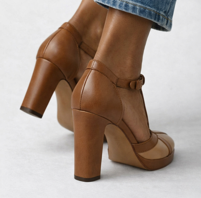 Eva | Tacones Marrones de Altura Equilibrada con Soporte Ortopédico