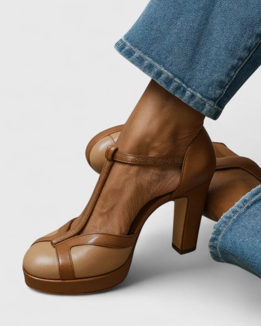 Eva | Tacones Marrones de Altura Equilibrada con Soporte Ortopédico