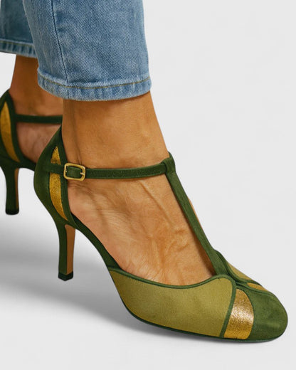 Coralise | Tacones Verdes de Diseño Abierto con Tacón Ancho y Correa al Tobillo