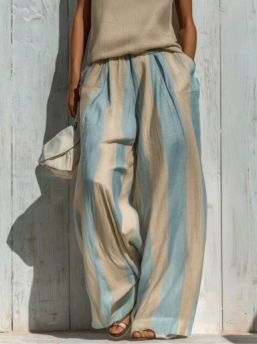 Conjunto Top Sin Mangas y Pantalón Ancho a Rayas