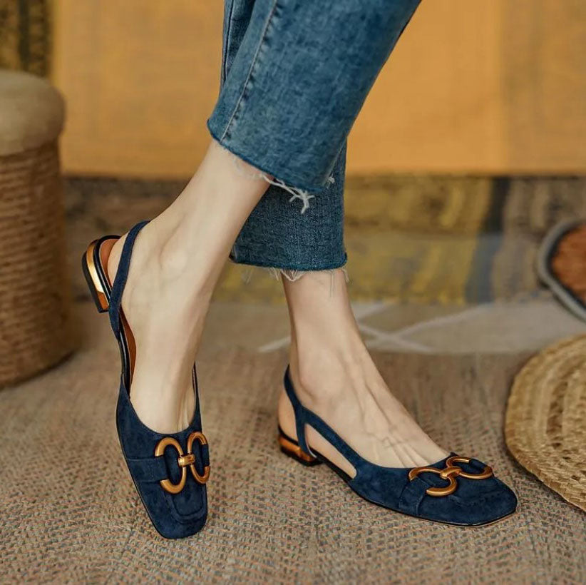 Cecilia | Sandalias Ortopédicas Azul Oscuro con Plantilla Acolchada y Hebilla Ajustable