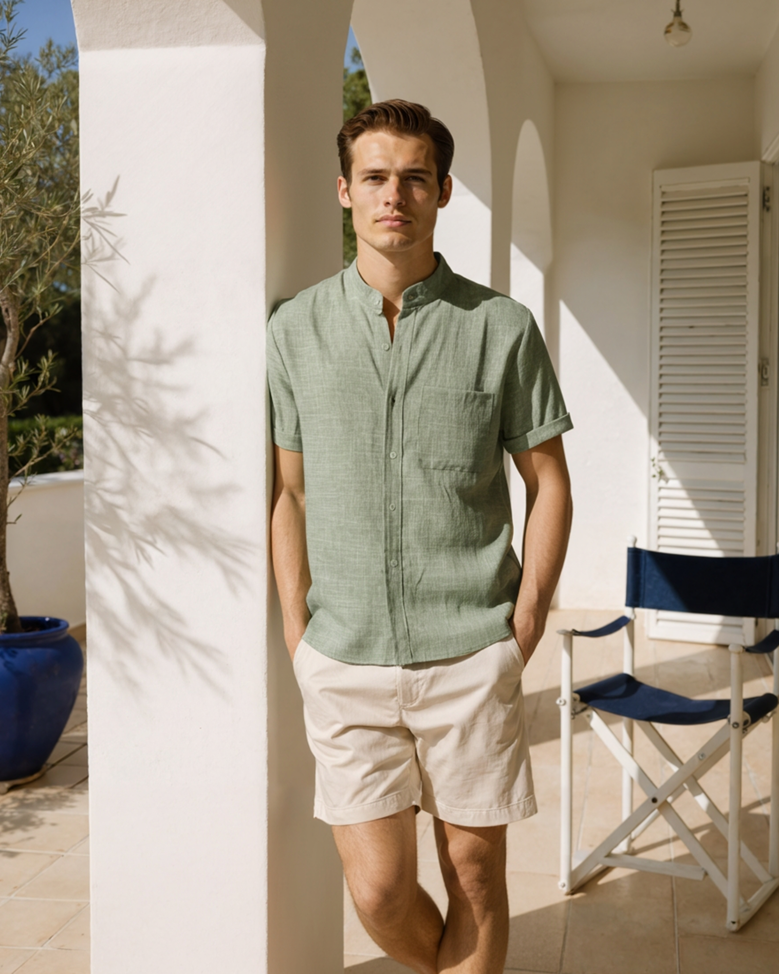 Camisa Cuello Mao Kensington