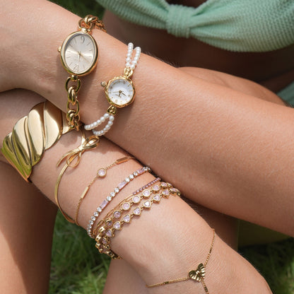 Noelle | Reloj con Pulsera de Perlas Naturales y Esfera Blanco Perlado